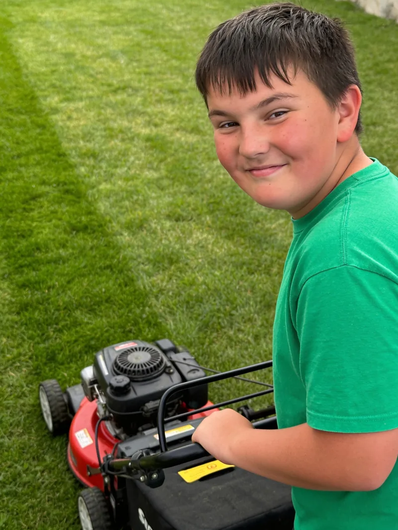 Ravi with the mower